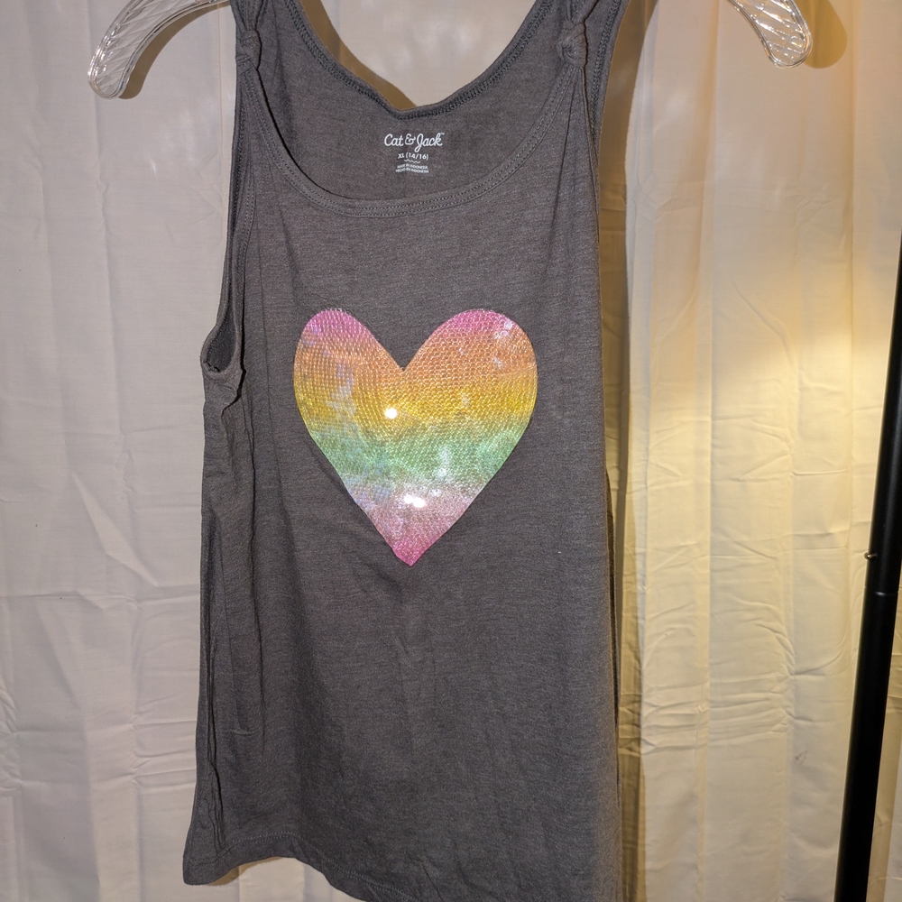 Cat & Jack Charcoal Tank Top with Sequin Heart